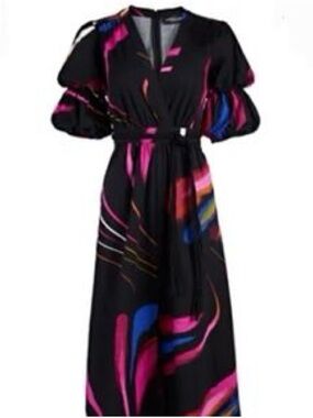 Gabrielle Union Abstract Print Maxi Dress with Pink and Blue Accents
